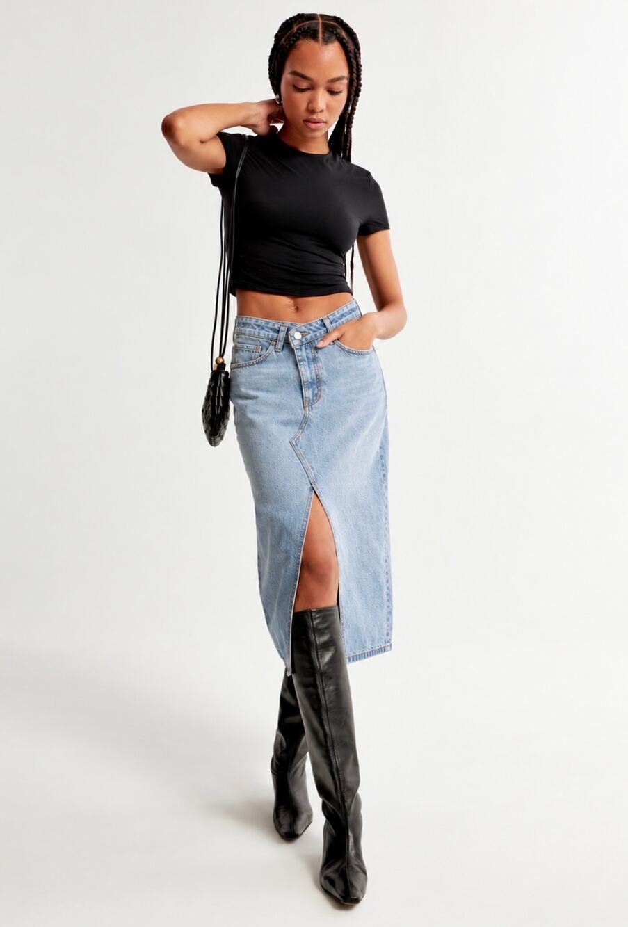 Abercrombie and Fitch Asymmetrical Waist High Rise Midi Denim Skirt Blue Size 6